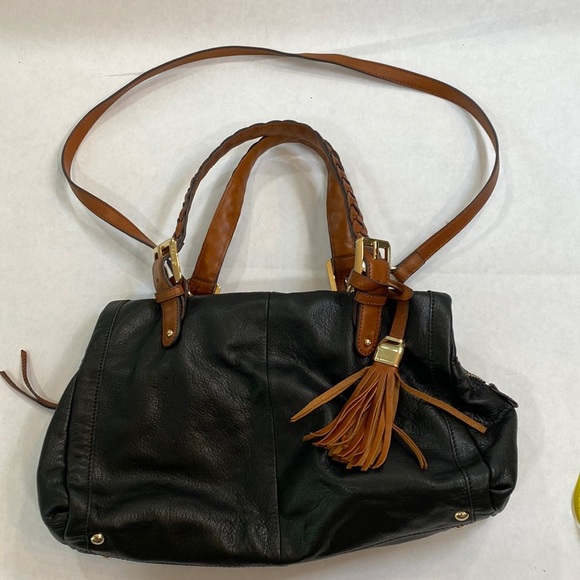 B. Makowsky satchel bag black with brown accents - Picture 1 of 12